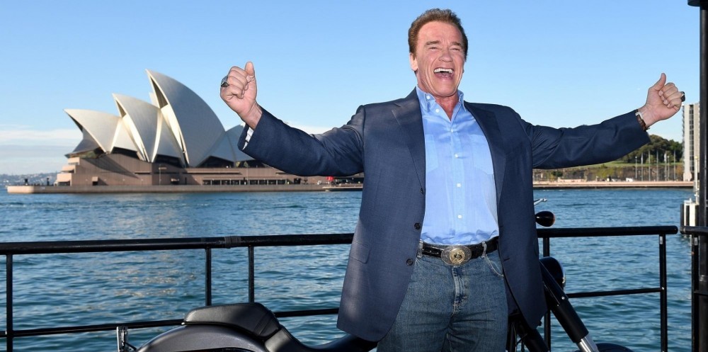 Arnold Schwarzenegger in Sydney on Thursday to promote the film Terminator Genisys. Photograph: Dan Himbrechts/AAP