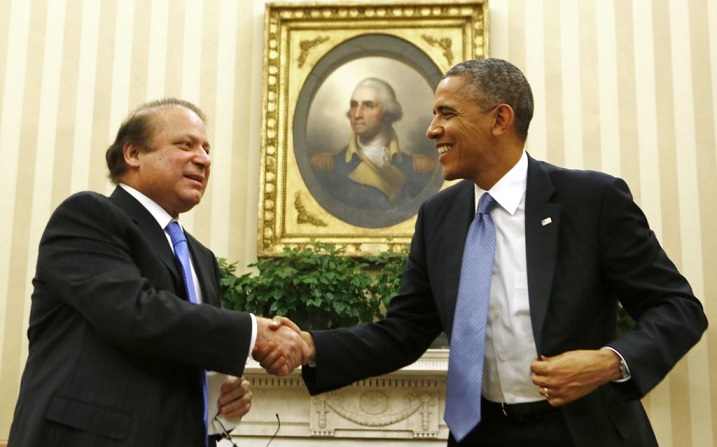 President Barack Obama meets with Pakistani Prime Minister Nawaz Sharif in the Oval Office of the White House.