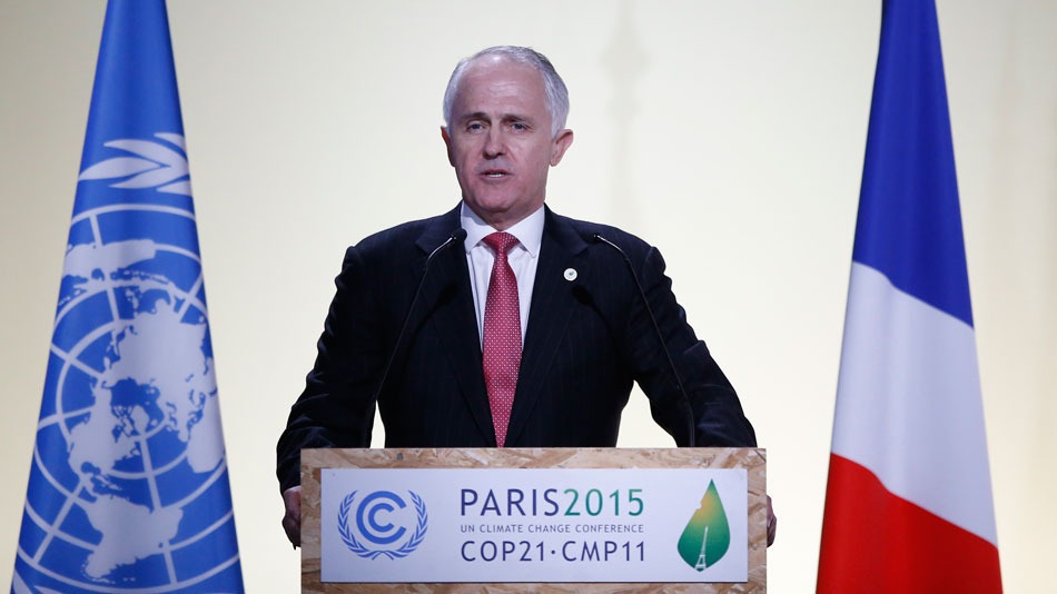 ustralia's Prime Minister Malcolm Turnbull delivers his speech at the COP21, United Nations Climate Change Conference on Monday, Nov. 30, 2015.