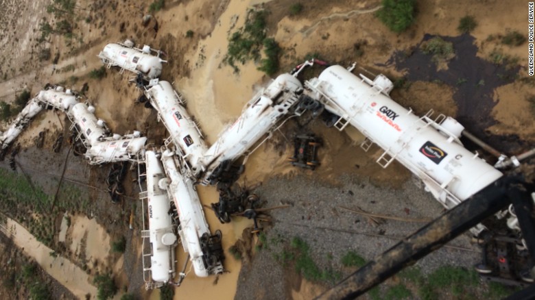 The freight train was carrying sulfuric acid when it derails in northern Queensland.