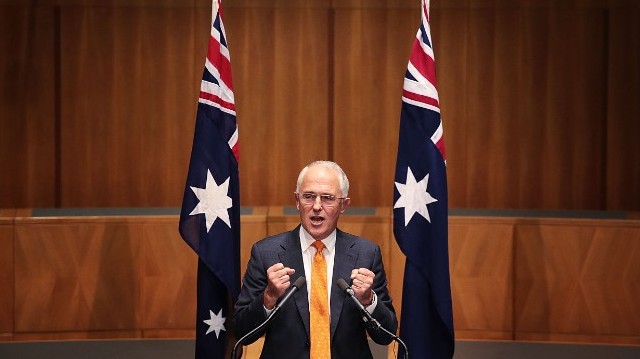 Prime Minister Malcolm Turnbull speaks to the media during a press conference at Parliament House on May 8, 2016, announcing a general election scheduled for July 2, 2016.