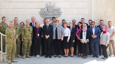 Minister for Defence Senator the Hon Marise Payne meets staff from the Australian Embassy in Baghdad, including Ambassador Christopher Langman.