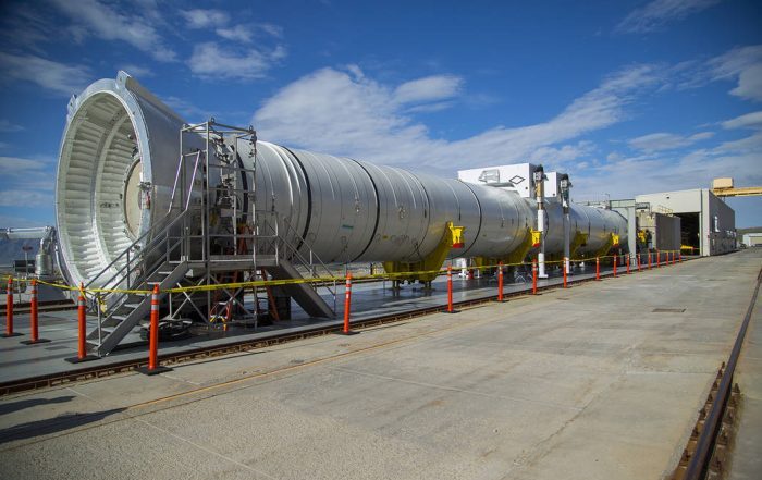 A full-scale, test version of the booster for NASA's new rocket, the Space Launch System. Credits: NASA