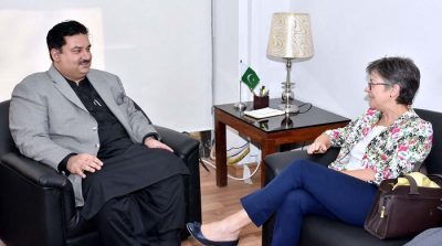 Pakistan Federal Minister for Commerce, Engr. Khurram Dastgir Khan in a meeting with Australian High Commissioner Margaret Adamson in Islamabad, Pakistan. Photo: APP