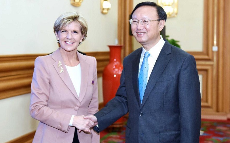 Chinese State Councilor Yang Jiechi with Australian FM Julie Bishop