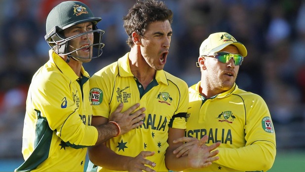 Australia bowler Mitchell Starc celebrates a wicket. Photo: Reuters