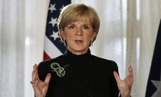 Australian Foreign Minister Julie Bishop speaks during a joint news conference at the conclusion of the AUSMIN meeting at Admiralty.