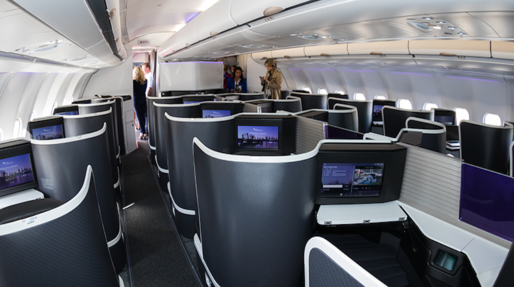 Virgin Australia’s new business class cabin on A330-200 VH-XFH. (Seth Jaworski)