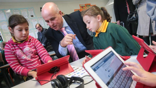NSW Education Minister Adrian Piccoli with school kids. Photo: Adam McLean