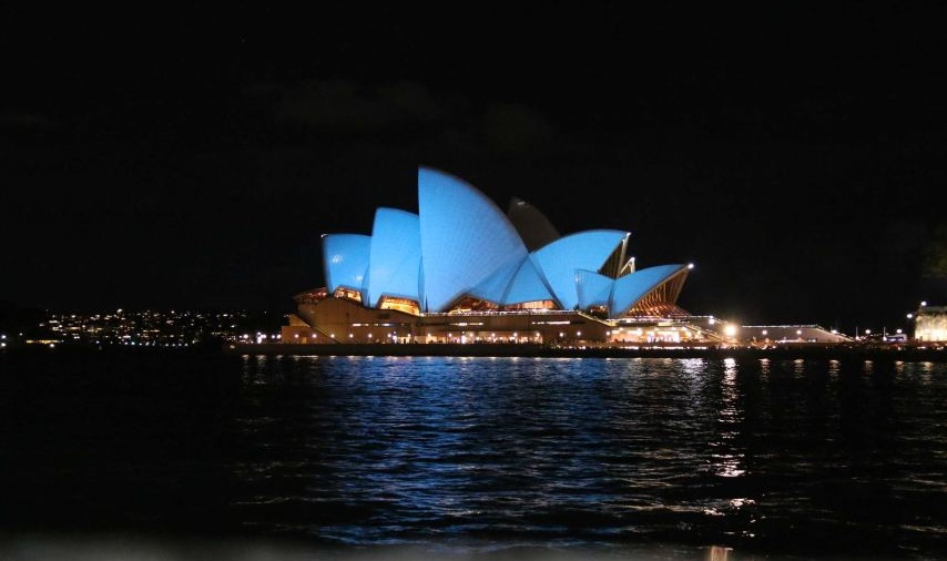 The Sydney Opera House was one of the first landmarks to be lit up for UN 70th anniversary. Photo: Dijana Damjanovic