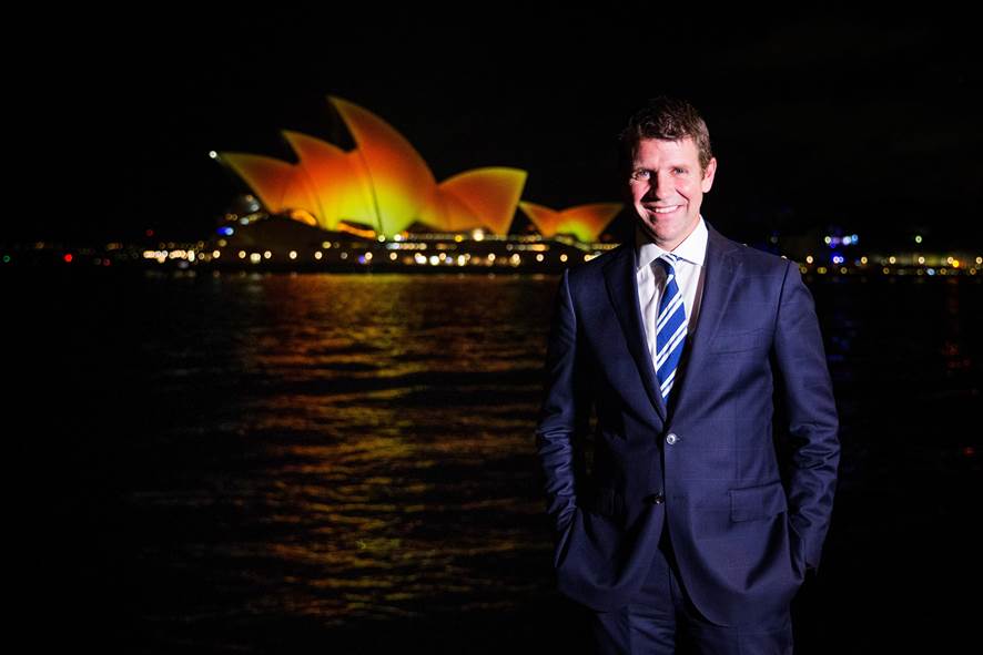 NSW Premier Mike Baird celebrate Diwali as the Opera House was lit up Thursday evening on 12th November 2015 in celebration of Diwali.