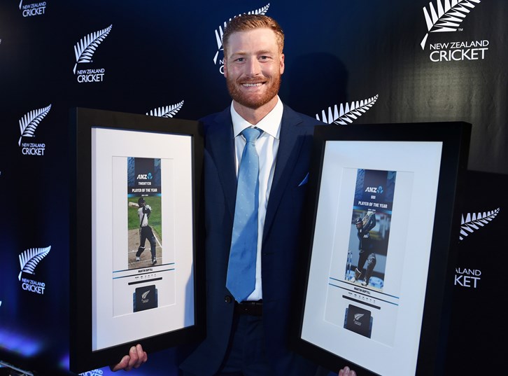 Martin Guptill with his T20 and ODI player of the year awards.