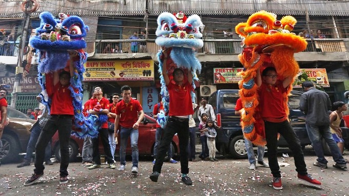 Members of the Chinese community perform a lion dance as they take part in the celebrations to mark the Chinese New Year in Kolkata, India. - Reuters