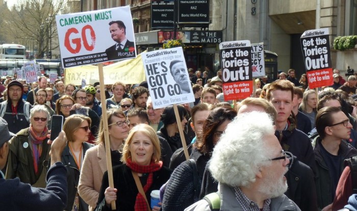 Hundreds demonstrate in London asking for David Cameron's resignation. Photo: Ryan Barrell