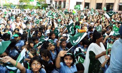 Students of Saint Marry school in Hyderabad carry out pre- Independence Day celebrations. Photo: APP