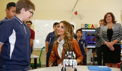 Primary school students at Fort Street Public in north Sydney left starstruck after fter Queen Rania of Jordon paid them a royal visit