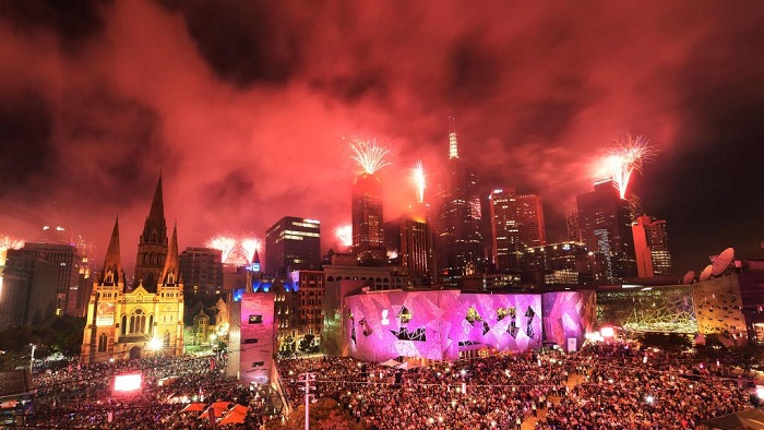 New Year celebrations at Federation Square Melbourne. Photo: Rob Leeson